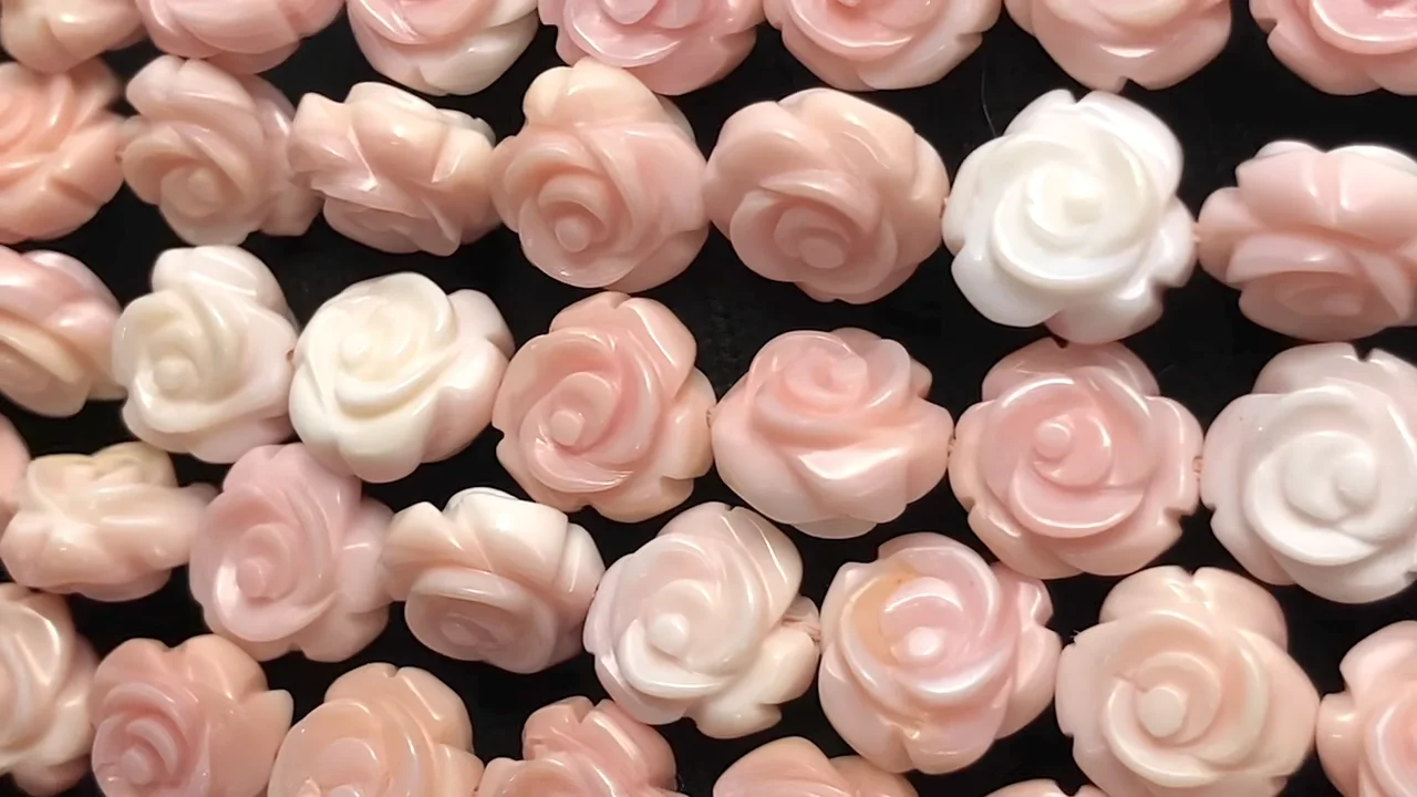 クィーンコンクシェル 薔薇彫刻（両面仕上げ）10mm ｜天然石ビーズの卸