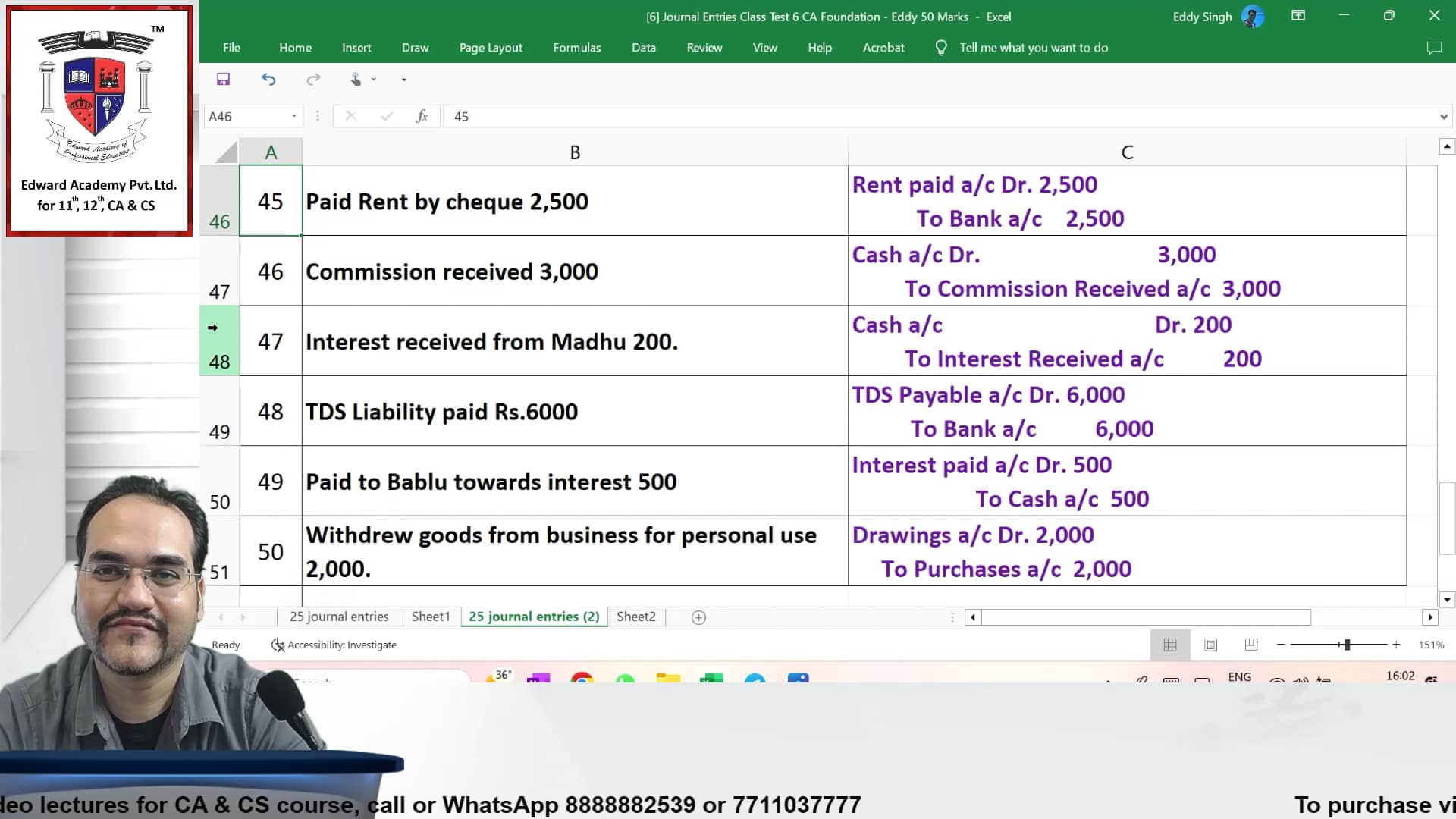 CAF Accounts Basics of Accounting S40 Journal Entries Test (5 to 10