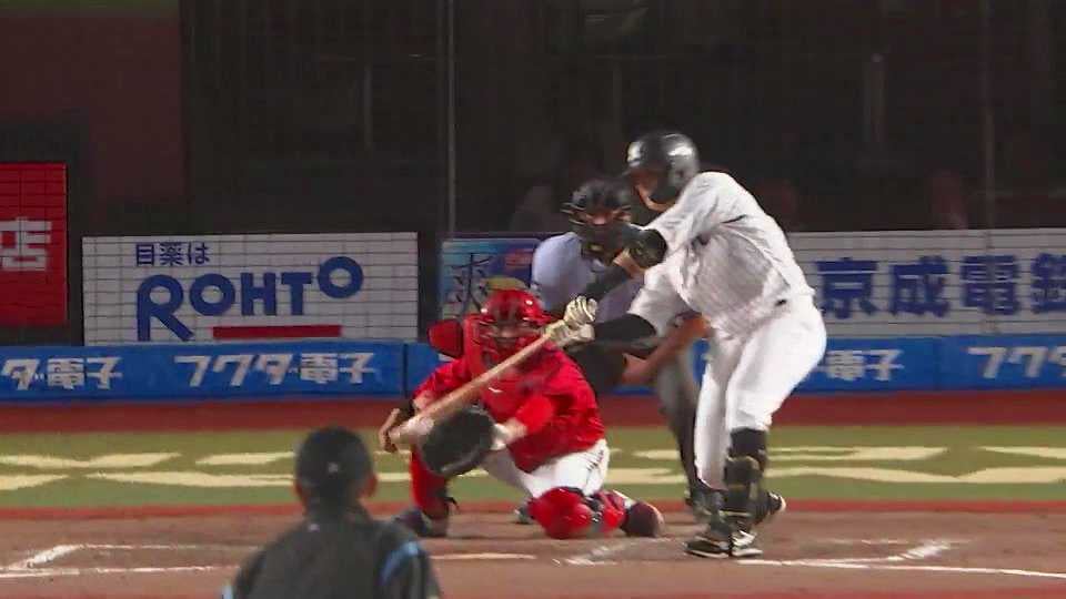 【4回裏】4番の仕事を果たす!! マリーンズ・山口航輝の1点差に迫るタイムリーヒット!!  2023年6月9日 千葉ロッテマリーンズ 対 広島東洋カープ