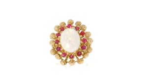 C. 1970 Vintage Opal and 1.00 ct. t.w. Ruby Cocktail Ring in 14kt Yellow Gold