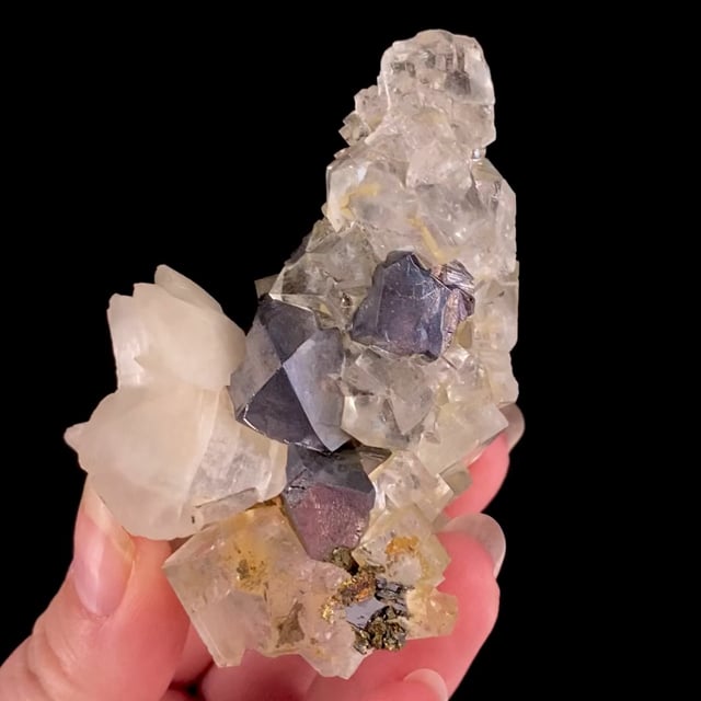 Fluorite (''ice cube'' crystals) with Galena and Calcite