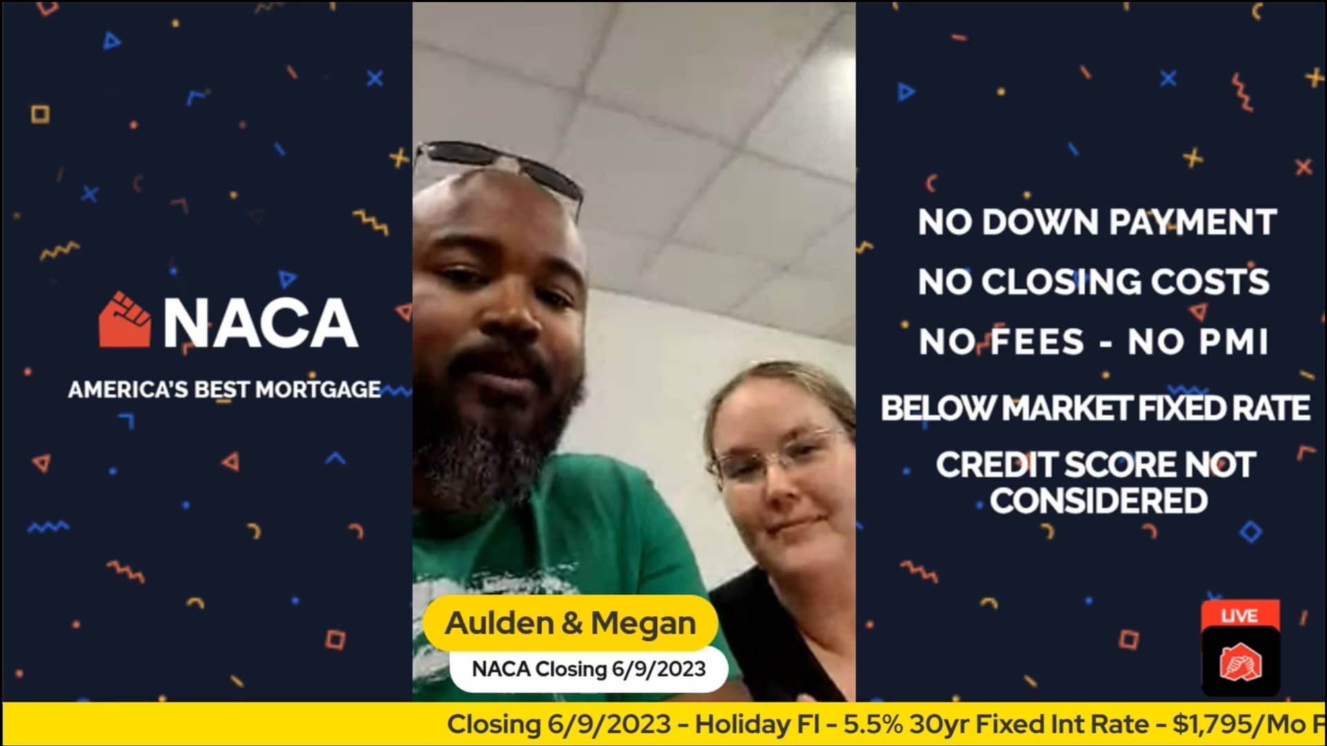 LIVE NACA Closing Testimonial Aulden & Megan. Holiday FL 06/09/2023