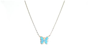 Italian Turquoise Enamel Butterfly Necklace in 14kt Yellow Gold