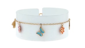 Italian Multicolored Enamel Butterfly and Flower Charm Bracelet in 14kt Yellow Gold