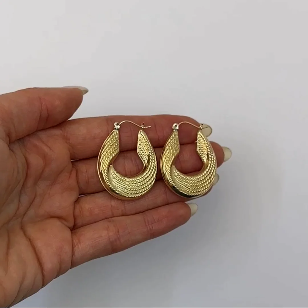[APROPOS] 韓国☆10K Gold☆Sparkling Wave 3 Earrings 10K Yellow Gold Woven Ropes Textured Hoop Earrings 35mm
