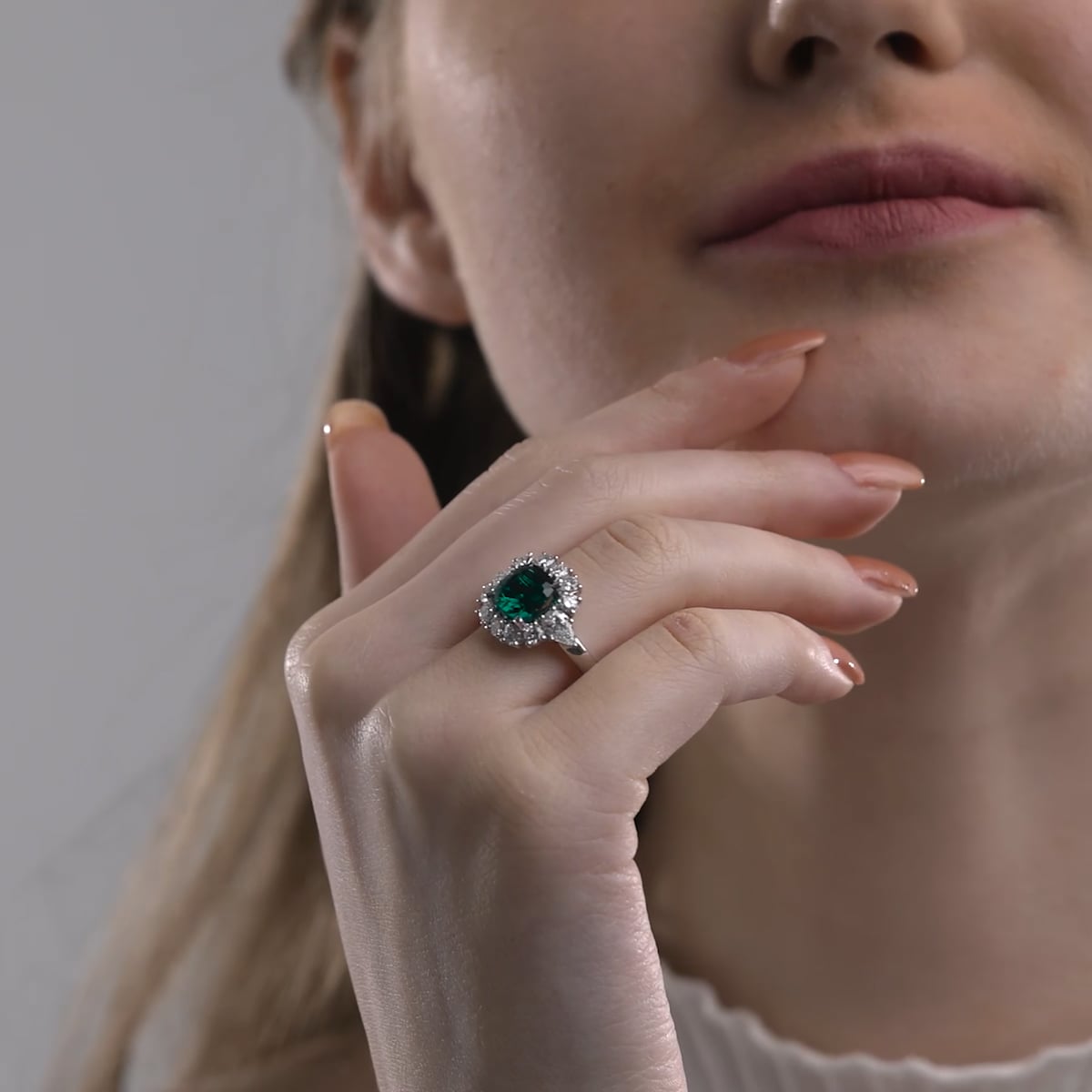 product video 2 for 4 1/3 ctw Cushion Cut Emerald with Round & Pear Lab Grown Diamond Halo Engagement Ring