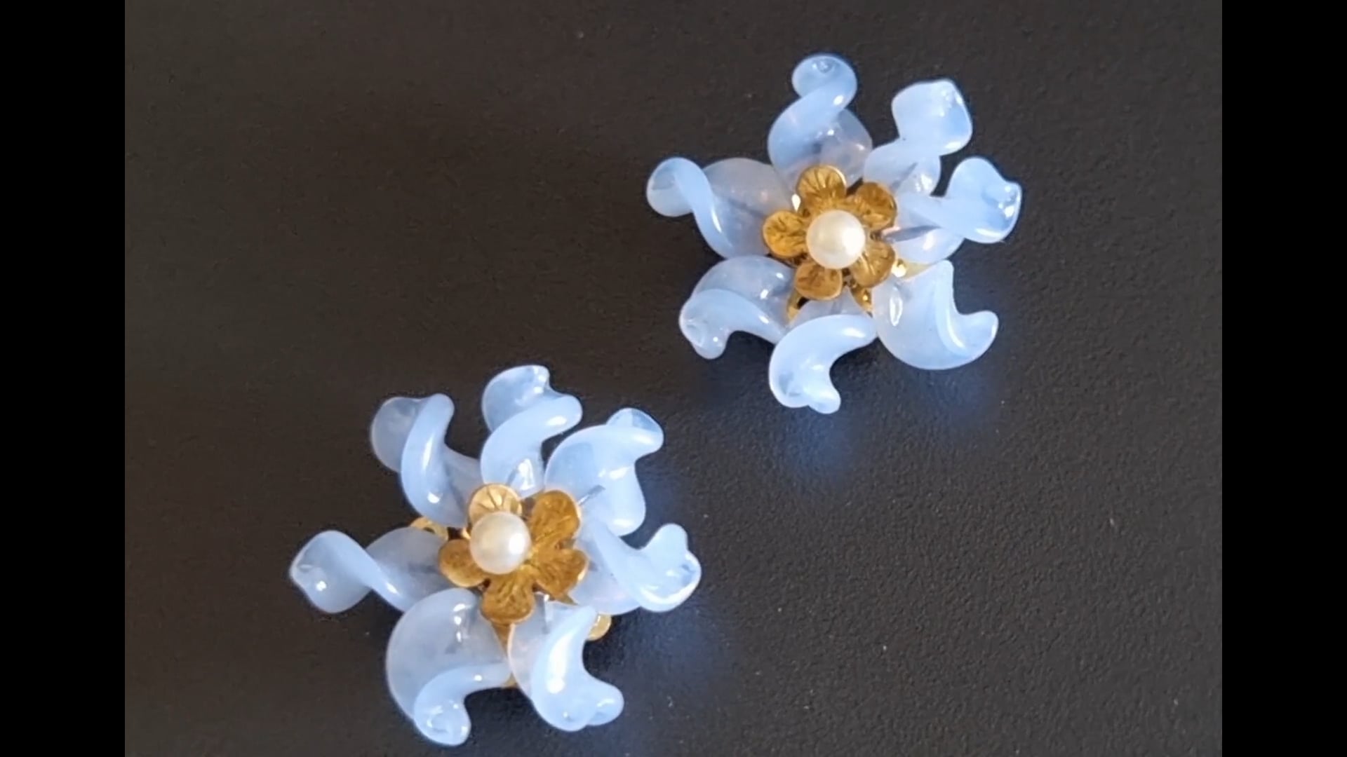 Boucles D'oreilles Vintage Clips En Verre Nacré - Style Louis Rousselet - Occasion En Bon état