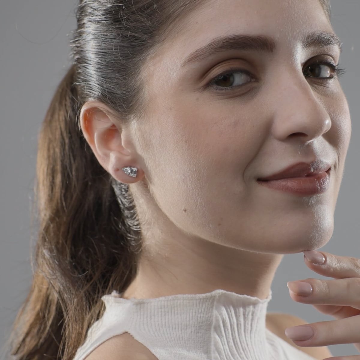 product video 2 for 2 ctw Emerald and Heart Lab Grown Diamond Two Stone Stud Earrings