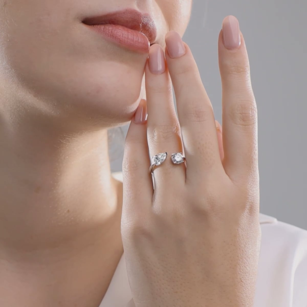 product video for 1 1/2 ctw Pear and Round Lab Grown Diamond Two-Stone Fashion Ring