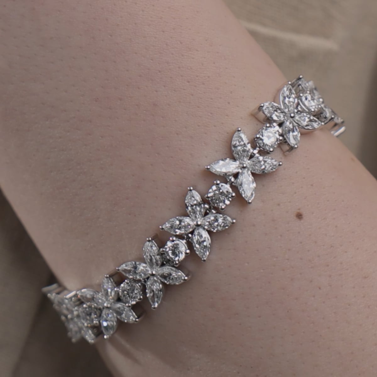 product video for 17 7/8 ctw Marquise Lab Grown Diamond Flower Fashion Bracelet - 7 Inches
