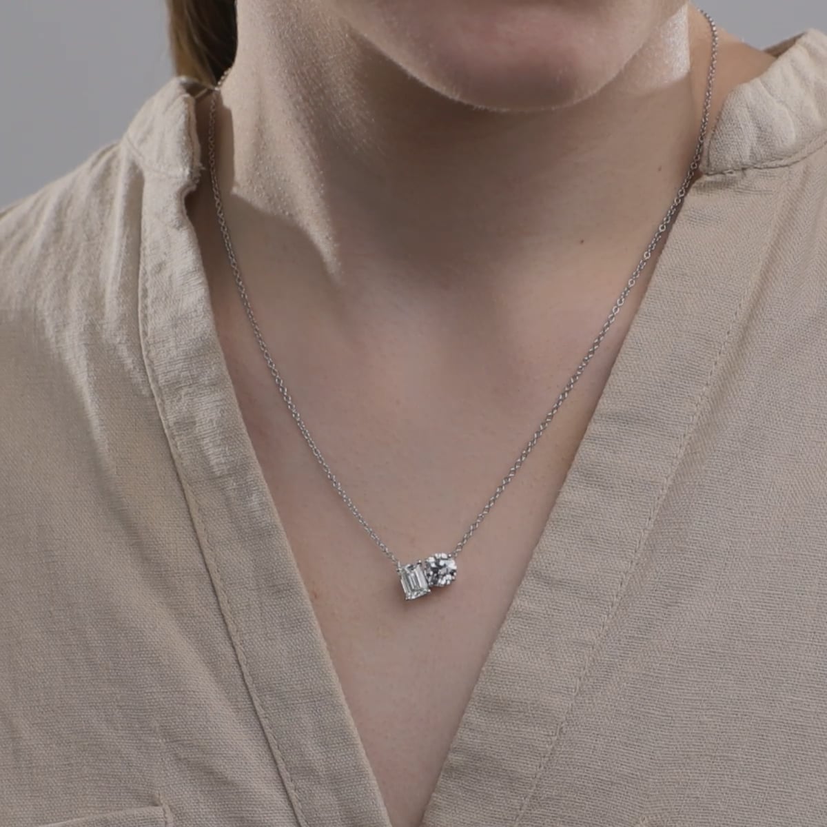 product video 2 for 2 1/4 ctw Emerald and Pear Lab Grown Diamond Two Stone Pendant