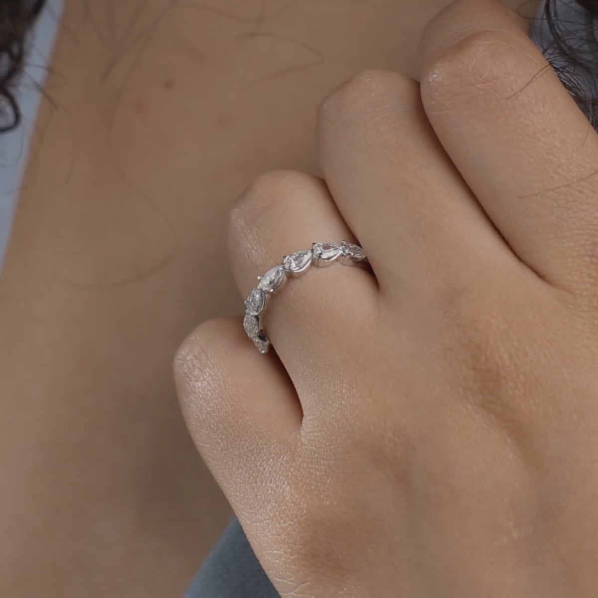product video for 1 ctw Pear Lab Grown Diamond Floating Anniversary Band