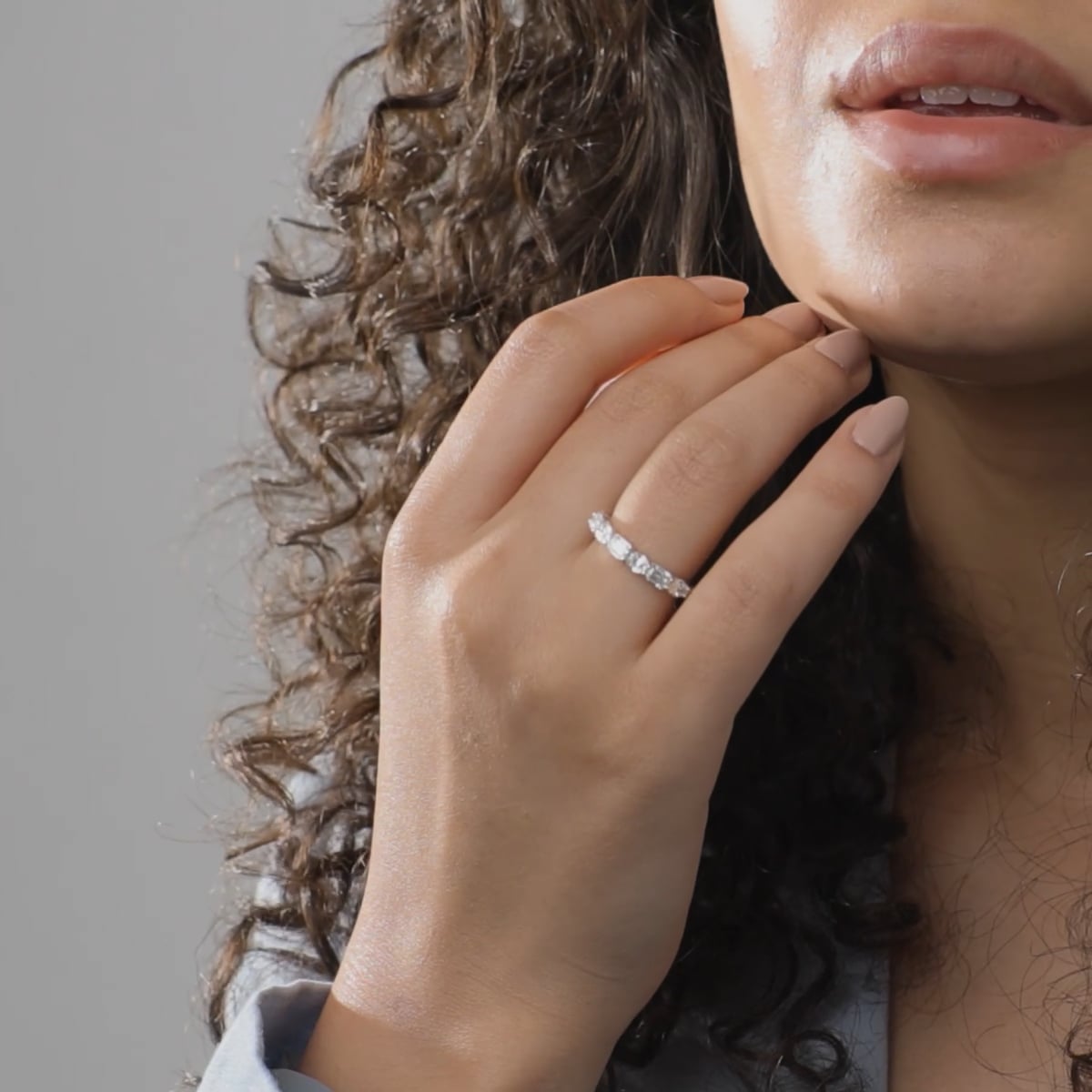 product video 2 for 1 2/5 ctw Emerald and Oval Lab Grown Diamond Alternating Seven-Stone Anniversary Band