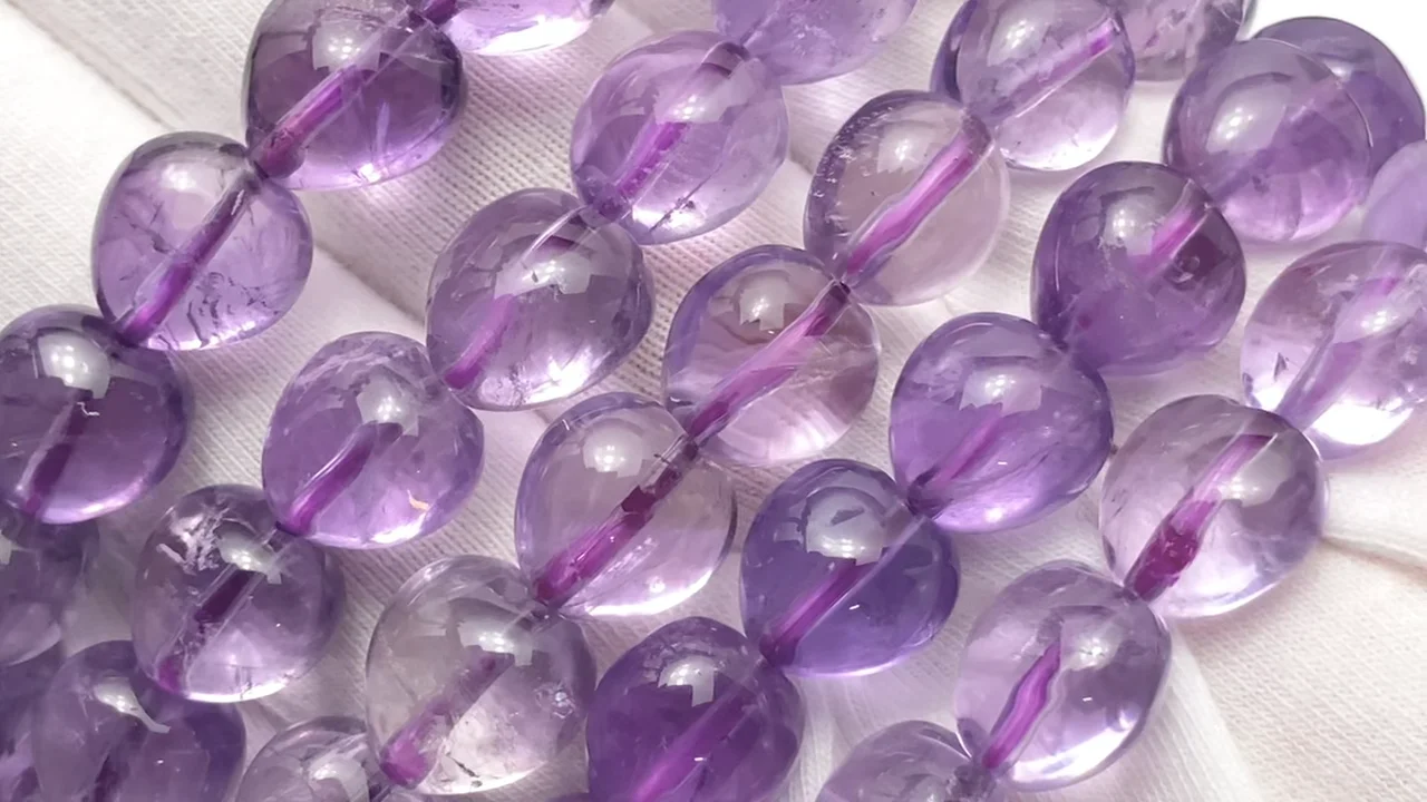 アメジスト（紫水晶） 縦穴ハート10×10×8mm 1連（ブレス）｜天然石