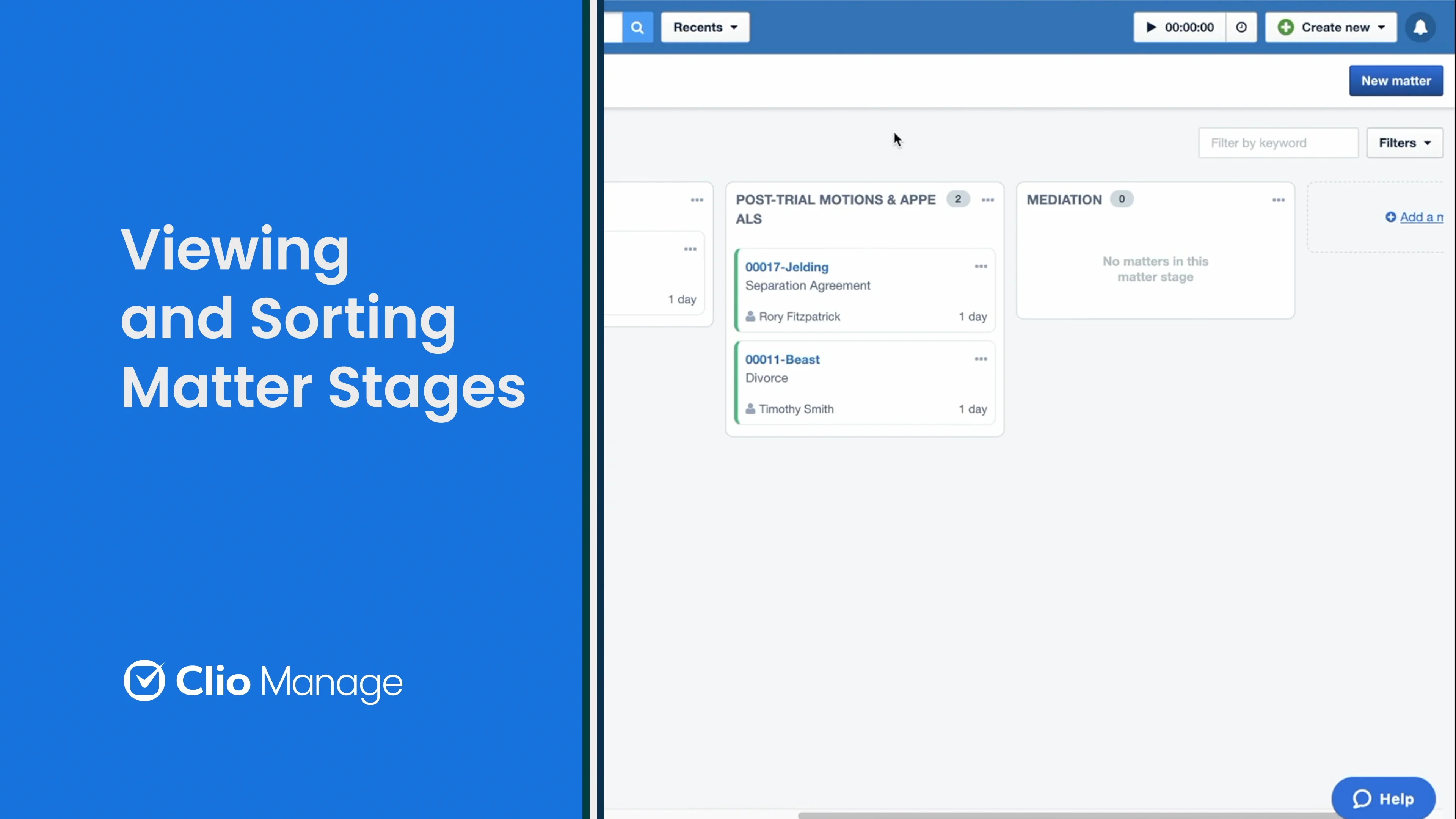 Swift Sessions - Viewing and Sorting Matter Stages in Clio Manage