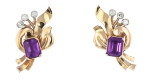 C. 1950 Vintage 4.00 ct. t.w. Amethyst and .40 ct. t.w. Diamond Swirl Earrings in 14kt Two-Tone Gold