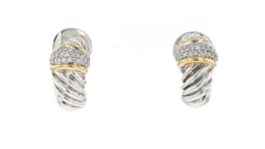 C. 1990 Vintage David Yurman .85 ct. t.w. Diamond Cable Earrings in Sterling Silver and 18kt Yellow Gold