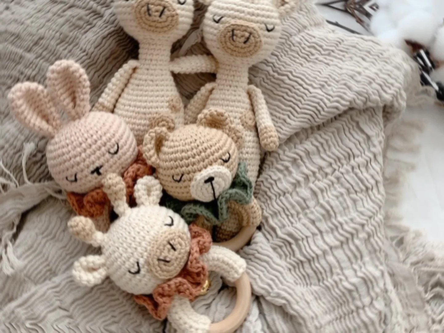 コースレッスン】【くまさんラトルとドーナツのあみぐるみ】手編みの