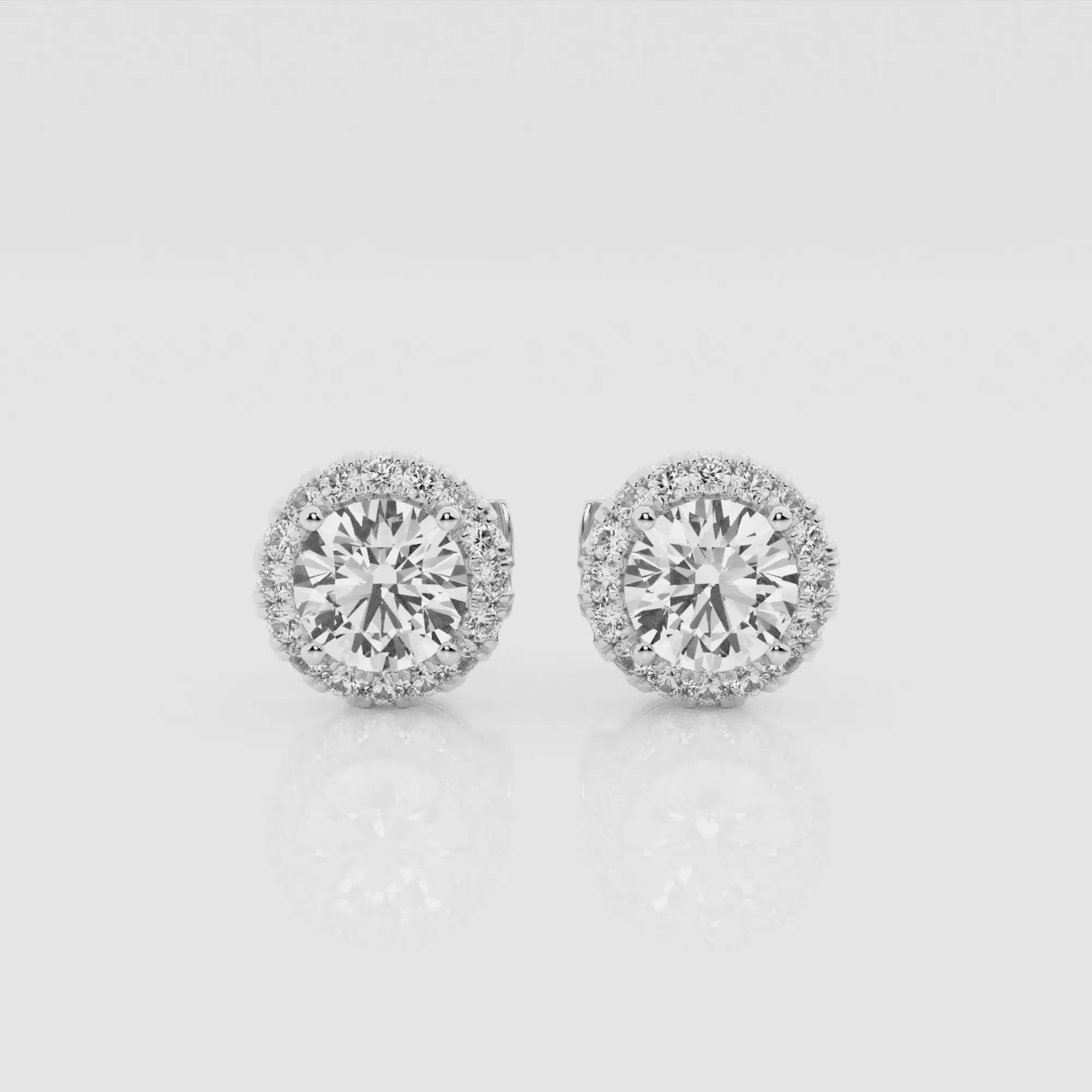 product video for 1 1/5 ctw Round Lab Grown Diamond Halo Stud Earrings