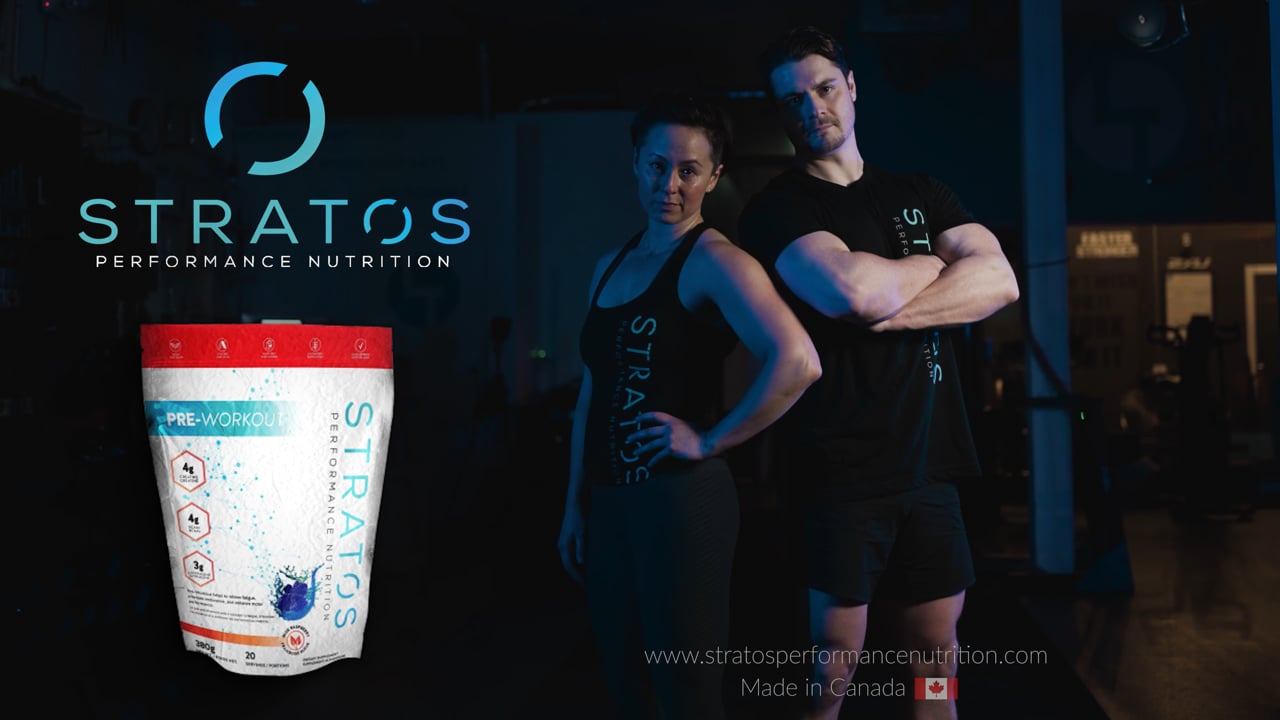 Still from the Stratos Pre Workout commercial