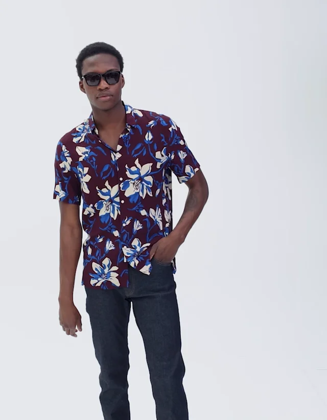 Men's burgundy XL flower print REGULAR shirt