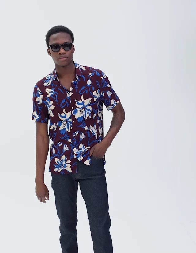 Floral short cheap sleeve dress shirt