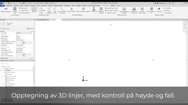 Opptegning av 3D linjer med kontroll på høyde og fall