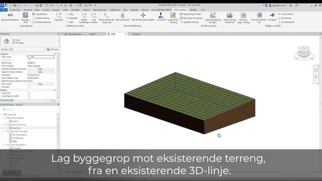 Lage byggegrop mot eksisterende terreng fra en 3D linje