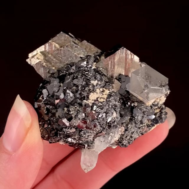 Quartz (''phantom'') with Arsenopyrite on Sphalerite