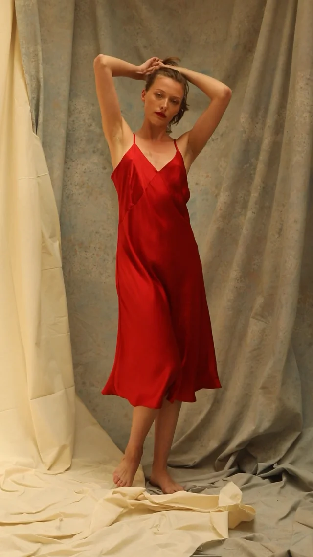 THE RED AUDREY SLIP SILK DRESS - LoraGene