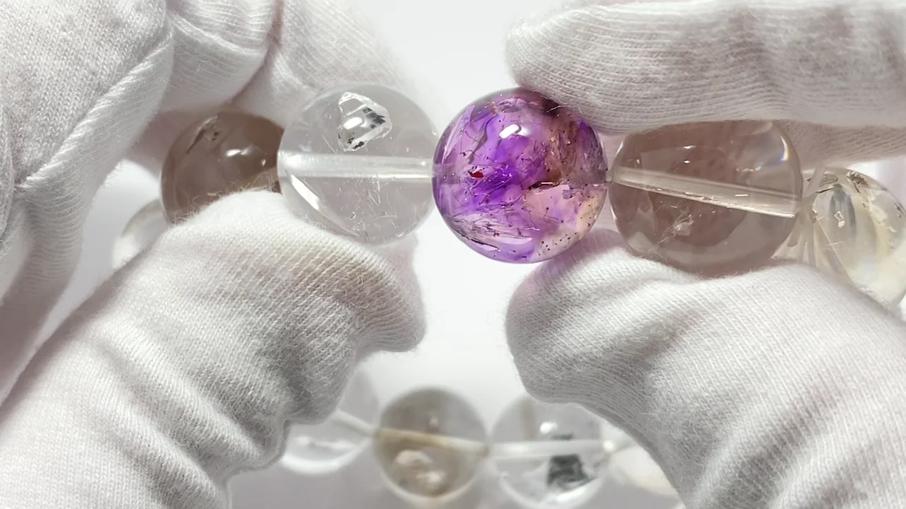 水入りクリスタル＆アメジスト ラウンド16mm 1連(ブレスレット) NO.5