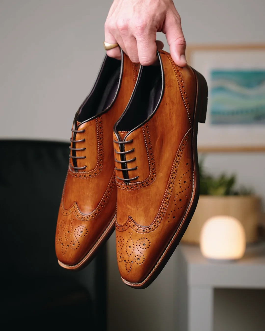 Zelli Stephano Wingtip Brogues Camel | MensDesignerShoe.com