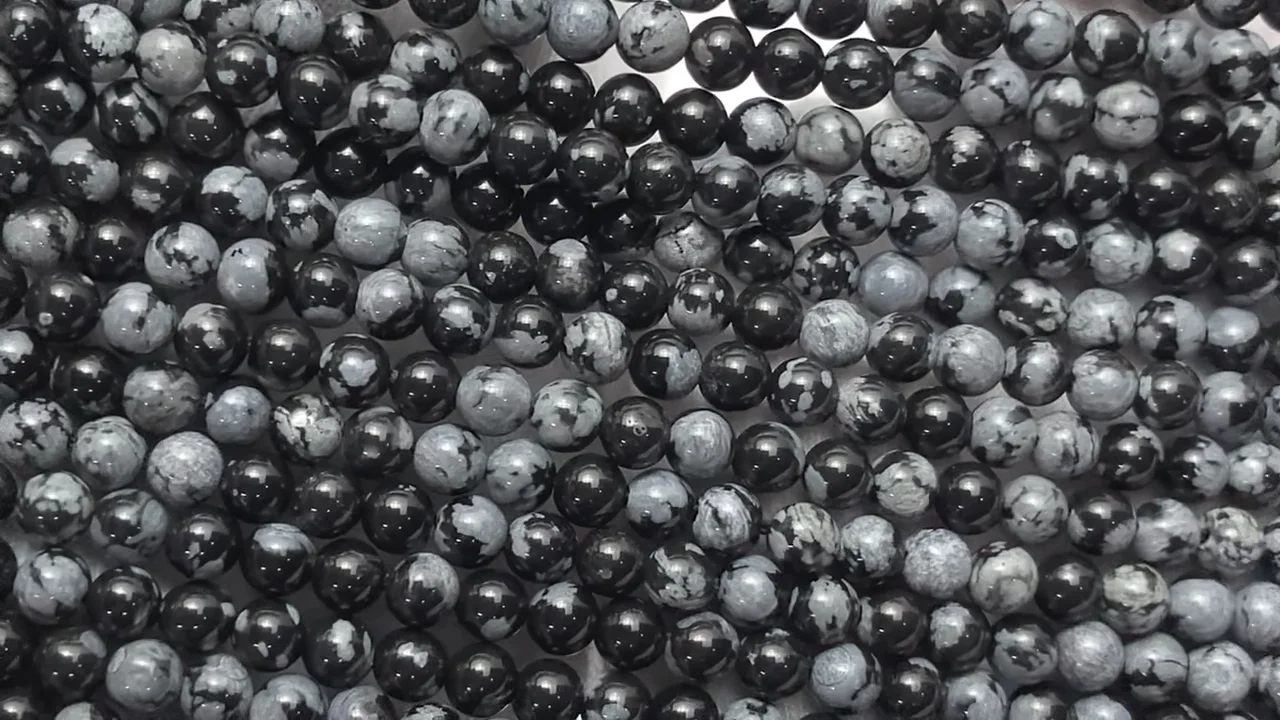 スノーフレークオブシディアン ラウンド3mm 1連｜天然石ビーズの卸問屋