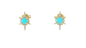 Turquoise Starburst Earrings with Diamond Accents in 14kt Yellow Gold