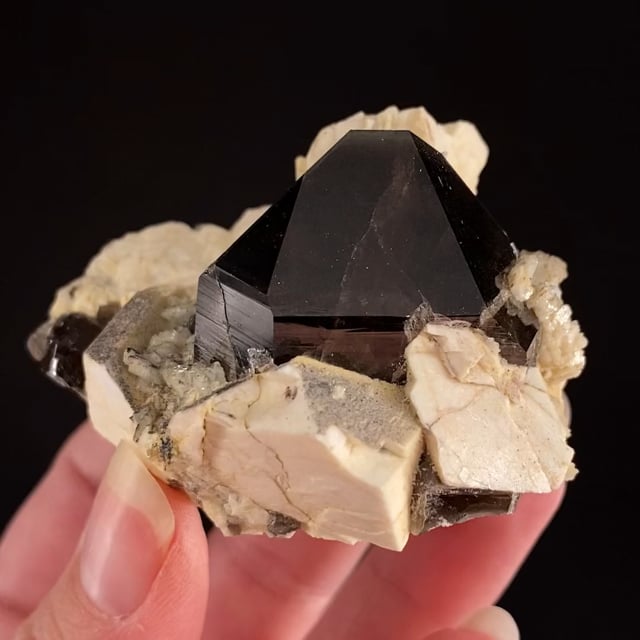 Quartz var: Smoky on Microcline