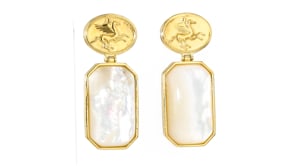Italian Tagliamonte Mother-of-Pearl Pegasus Drop Earrings in 18kt Gold Over Sterling