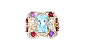 5.50 Carat Sky Blue Topaz and 5.60 ct. t.w. Multi-Gemstone Ring in 18kt Gold Over Sterling