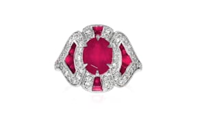 4.40 ct. t.w. Ruby and .66 ct. t.w. Diamond Ring in 18kt White Gold