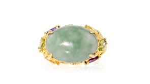 Jade and .90 ct. t.w. Multi-Gemstone Ring in 18kt Gold Over Sterling