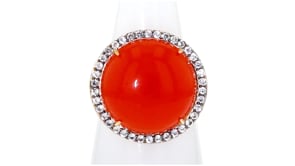 Orange Carnelian and .60 ct. t.w. White Topaz Ring in 18kt Gold Over Sterling
