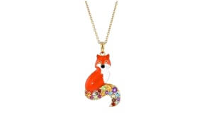 68 ct. t.w. Multi-Gemstone and Multicolored Enamel Fox Pendant Necklace in 18kt Gold Over Sterling