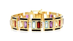 22.50 ct. t.w. Multi-Gemstone Art Deco-Inspired Bracelet with Black Enamel in 18kt Gold Over Sterling