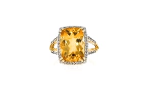 5.00 Carat Citrine and .30 ct. t.w. Champagne Diamond Ring in 14kt Yellow Gold