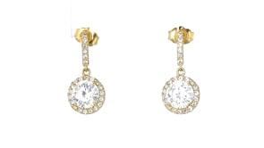 1.80 ct. t.w. CZ Halo Drop Earrings in 14kt Yellow Gold