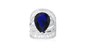 9.00 Carat Simulated Sapphire and 3.60 ct. t.w. CZ Ring in Sterling Silver