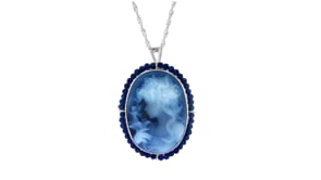 Italian Blue Agate Girl with Fairy Cameo PinPendant with 2.30 ct. t.w. Blue Spinel in Sterling Silver