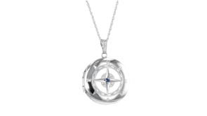 Sterling Silver Compass Locket Necklace with Sapphire Accent