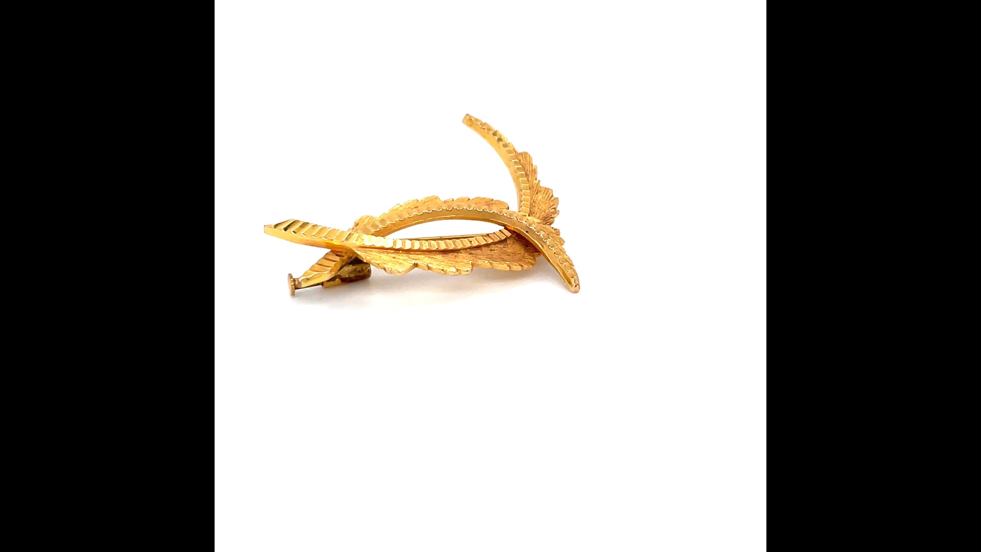 Broche Vintage Plaquée Or Jaune - Motif Double Feuille - Occasion En Très Bon état