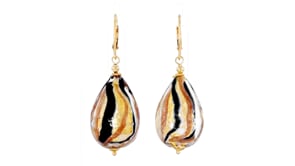 Italian Black and Goldtone Murano Glass Drop Earrings in 18kt Gold Over Sterling
