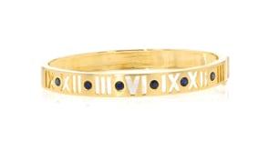 90 ct. t.w. Sapphire Roman Numeral Bangle Bracelet in 18kt Gold Over Sterling